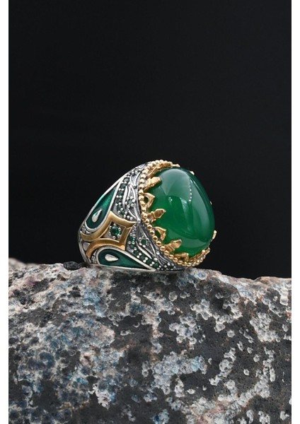 Yeşil Akik Taşlı 925 Ayar Gümüş Erkek Yüzüğü 901428 modelleri