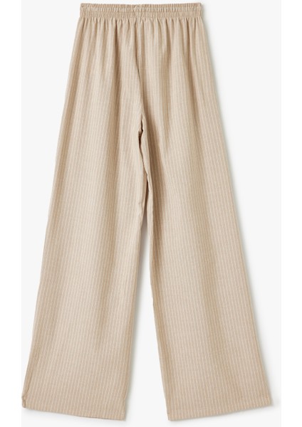 Viskon Karışımlı Beli Bağcıklı Çizgili Bol Paça Pantolon fiyatları