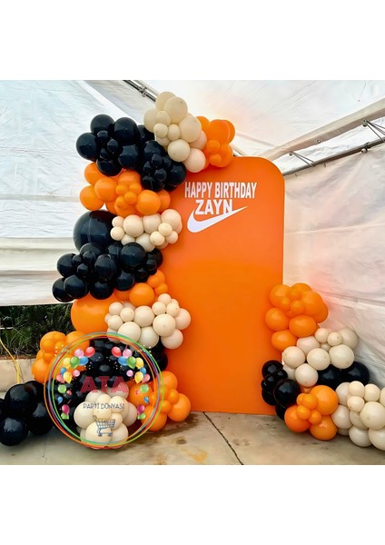 Doğum Günü Konsepti *siyah*retro Beyaz*turuncu* 100 Lü Balon Zinciri Parti Seti