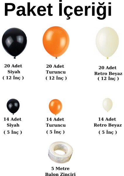 Doğum Günü Konsepti *siyah*retro Beyaz*turuncu* 100 Lü Balon Zinciri Parti Seti