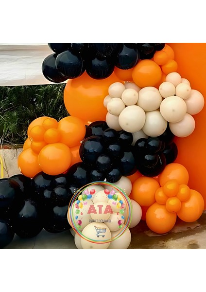 Doğum Günü Konsepti *siyah*retro Beyaz*turuncu* 100 Lü Balon Zinciri Parti Seti