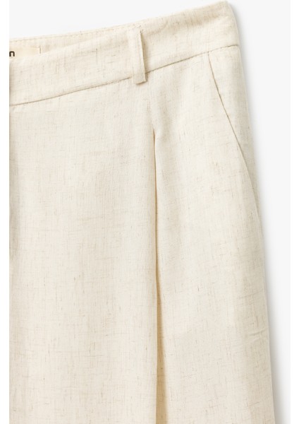 Viskon Keten Karışımlı Cepli Geniş Paça Pileli Kadın Pantolon modelleri