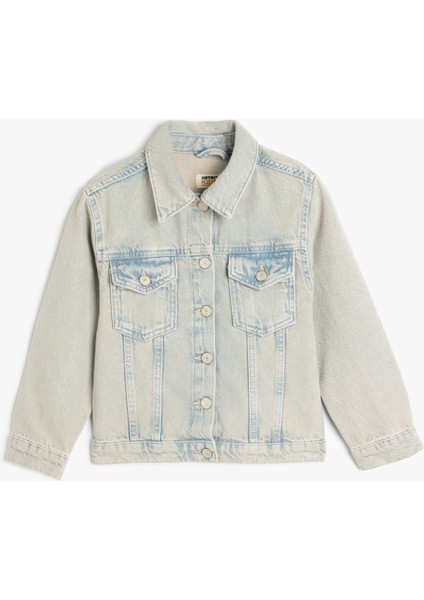 Pamuklu Uzun Kollu Cep Detaylı Denim Ceket