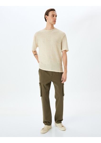 Normal Bel Pamuklu Düğmeli Kargo Cepli Pantolon