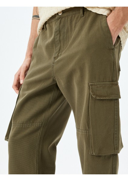 Normal Bel Pamuklu Düğmeli Kargo Cepli Pantolon indirimleri