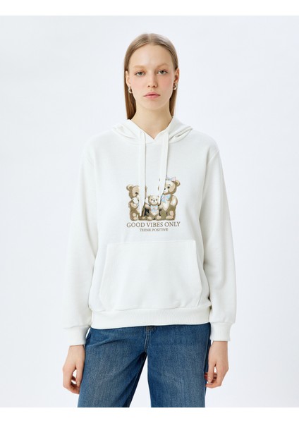 Kapüşonlu Kanguru Cepli Slogan Baskılı Uzun Kollu Sweatshirt modelleri