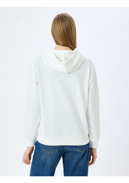 Kapüşonlu Kanguru Cepli Slogan Baskılı Uzun Kollu Sweatshirt fırsatları