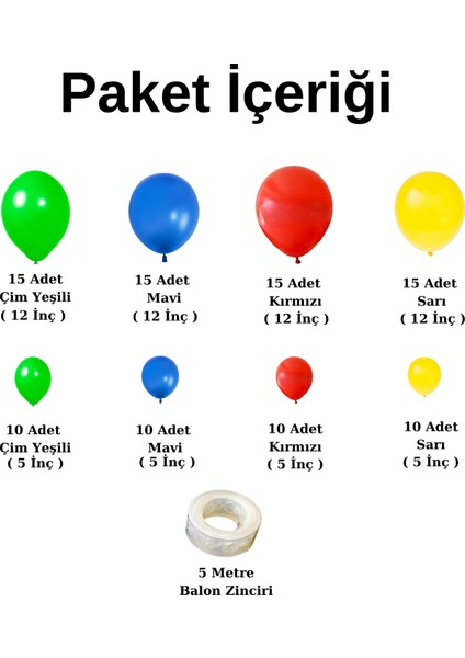 Doğum Günü Konsepti *koyu Mavi*sarı*çim Yeşili*kırmızı* 100 Lü Balon Zinciri Parti Seti