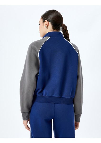Renk Bloklu Reglan Kol Fermuarlı Sweatshirt