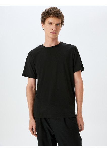 Bisiklet Yaka Kısa Kollu Viskon Karışımlı Basic Slim Fit Tişört modelleri