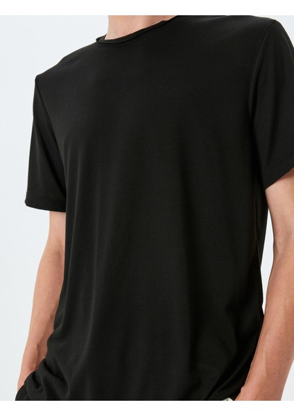Bisiklet Yaka Kısa Kollu Viskon Karışımlı Basic Slim Fit Tişört indirimleri