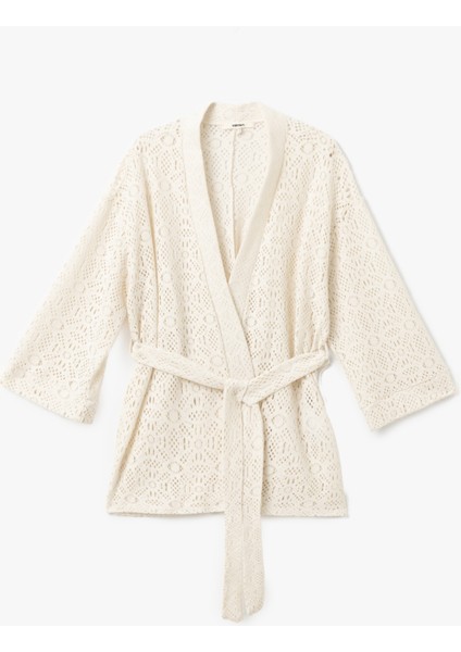 Pamuklu Geniş Kol Kuşak Detaylı Uzun Kroşe Kimono Ceket modelleri