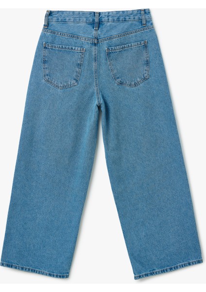 Yüksek Bel Düğmeli Cepli Geniş Paça Denim Pantolon - Crop Wide Leg Jeans fiyatları