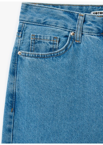 Yüksek Bel Düğmeli Cepli Geniş Paça Denim Pantolon - Crop Wide Leg Jeans modelleri
