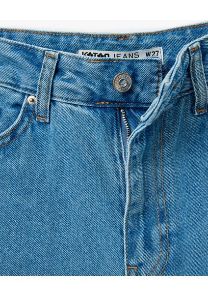 Yüksek Bel Düğmeli Cepli Geniş Paça Denim Pantolon - Crop Wide Leg Jeans fırsatları