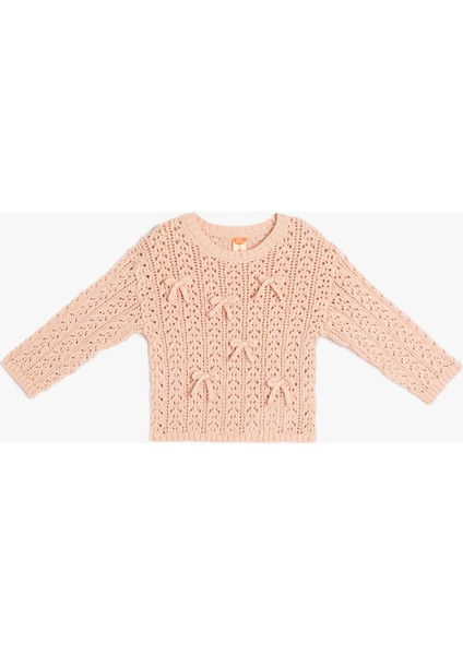 Fiyonk Detaylı Ajurlu Bisiklet Yaka Uzun Kollu Triko Kazak