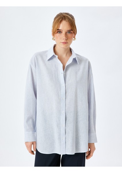 Klasik Yaka Uzun Kollu Düğmeli Oversize Keten Gömlek modelleri