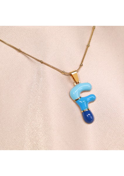 Çelik Kadın Kolye, Gold Renk Harf Kolye, Mini Boncuk Detaylı, NO:97A