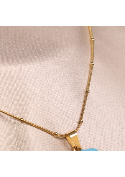 Çelik Kadın Kolye, Gold Renk Harf Kolye, Mini Boncuk Detaylı, NO:97A