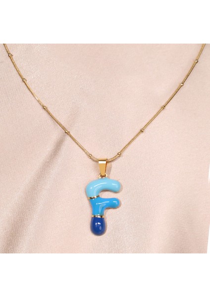 Çelik Kadın Kolye, Gold Renk Harf Kolye, Mini Boncuk Detaylı, NO:97A