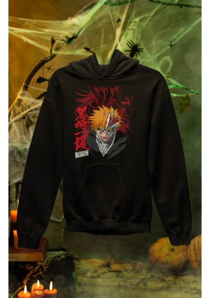 Bleach Ichigo Baskılı Kapüşonlu Sweatshirt, Unisex Oversize Anime Baskılı Hoodie