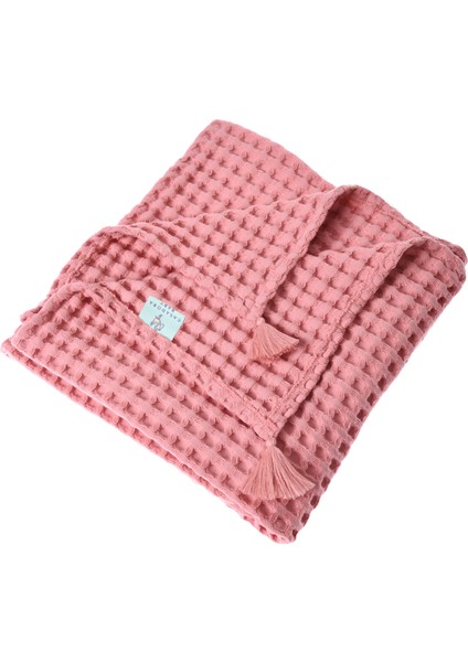 100% Pamuk Bebek Kalın Waffle Pike Örtüsü -90X120CM - Pembe