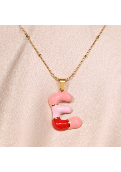 Çelik Kadın Kolye, Gold Renk Harf Kolye, Mini Boncuk Detaylı, NO:97A