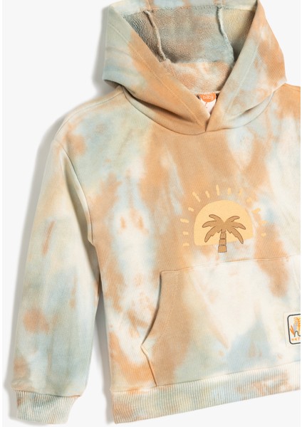 Kapşonlu Palmiye Baskılı Uzun Kollu Pamuklu Sweatshirt modelleri