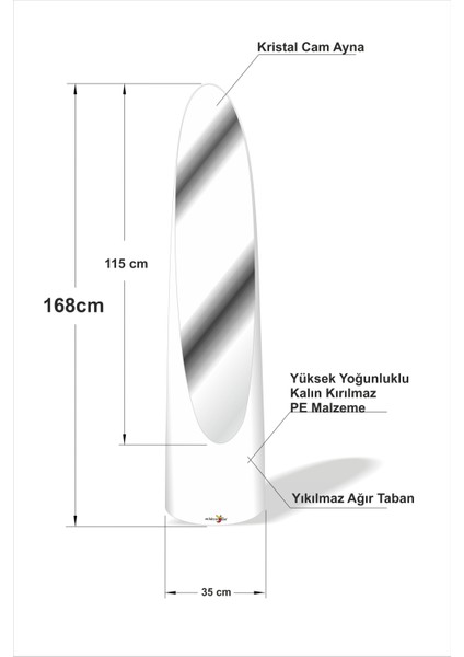 Ilginç Değişik Yuvarlak 168 cm Beyaz Silindir Elips Boy Banyo Ofis Mağaza Salon Aynası fiyatları