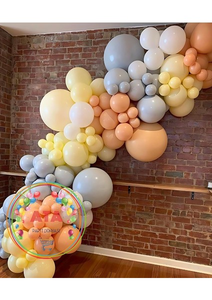 Doğum Günü Konsepti *makaron Somon*makaron Sarı*beyaz*gri* 100 Lü Balon Zinciri Parti Seti