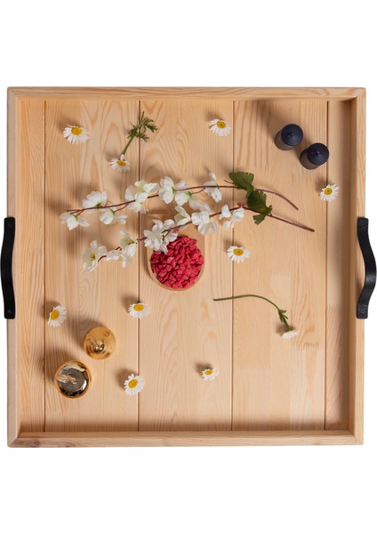 Dekoratif Tepsi - Sunumluk Tepsi - 60X60CM - Massih Çam Ahşap fırsatları