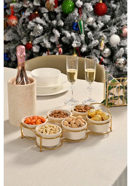 Altın Altı Bölmeli Çerezlik, Sosluk, Reçellik, Sunumluk, Kahvaltılık Ikram Seti - Metal Paslanmaz