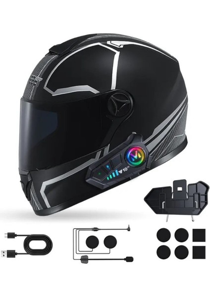 2 Telefon Bağlantılı Su Geçirmez Motosiklet Kask Intercom Bluetooth 5.3 300M Intercom 2.000 Mah