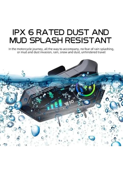 2 Telefon Bağlantılı Su Geçirmez Motosiklet Kask Intercom Bluetooth 5.3 300M Intercom 2.000 Mah