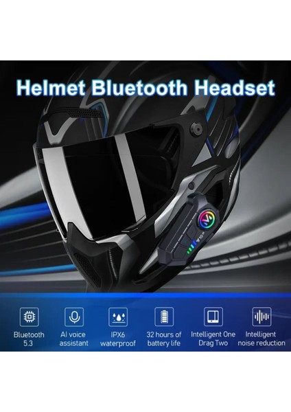 2 Telefon Bağlantılı Su Geçirmez Motosiklet Kask Intercom Bluetooth 5.3 300M Intercom 2.000 Mah