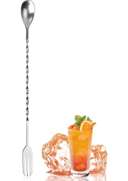 Burgulu Çatallı Bar Kaşığı 33 cm Kokteyl Karıştırma Kaşığı & Cam Pipet Seti fiyatları