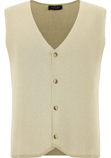 V Yaka Pamuklu Kaşmirli Triko Yelek