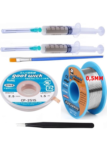 Mechanic Lehim Noclean SN63/PB37 40G 0,5mm Lehim Toplama CP-2515 Emme Teli 2,5mm 6lı Set1 Düz