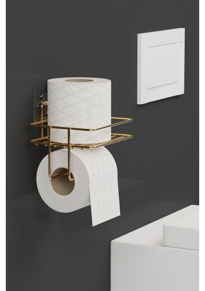 Home Gold Altın Kaplama Yapışkanlı Tuvalet Kağıtlığı Tutacağı Askısı Metal Tuvalet Kağıtlık