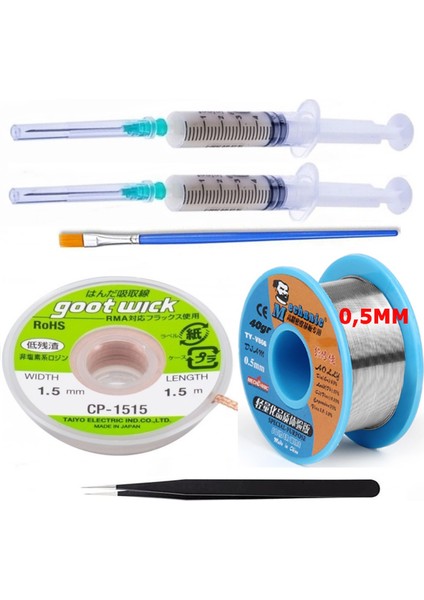 Mechanic Lehim Noclean SN63/PB37 40G 0,5mm Lehim Toplama CP-1515 Emme Teli 1,5mm 6lı Set1 Düz