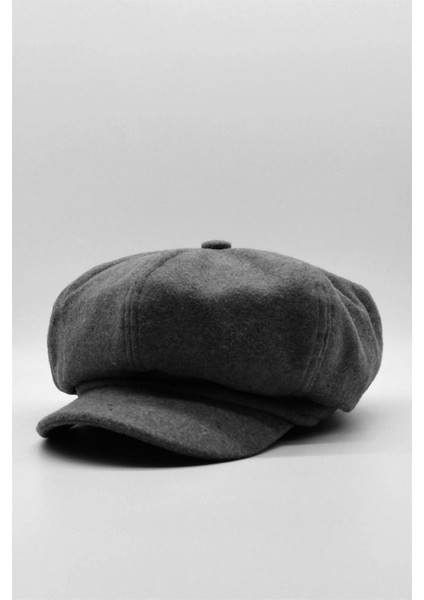 Siyah Bayan Şapka Kadın Kasket Yün Flat Cap