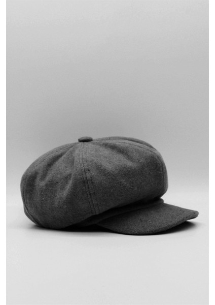 Siyah Bayan Şapka Kadın Kasket Yün Flat Cap