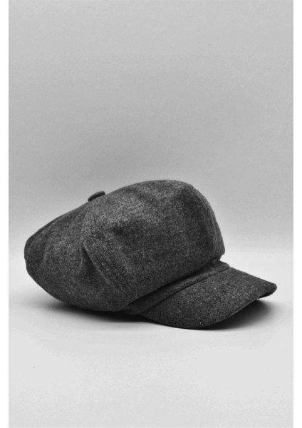 Siyah Bayan Şapka Kadın Kasket Yün Flat Cap