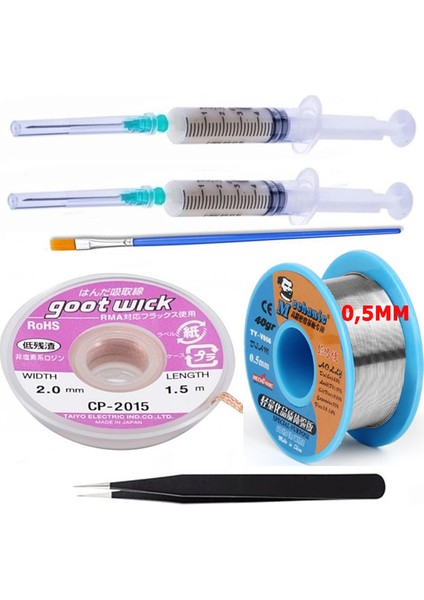 Mechanic Lehim Noclean SN63/PB37 40G 0,5mm Lehim Toplama CP-2015 Emme Teli 2,0mm 6lı Set1 Düz