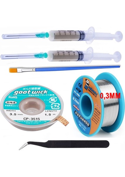 Mechanic Lehim Noclean SN63/PB37 40G 0,3mm Lehim Toplama CP-3515 Emme Teli 3,5mm 6lı Set2 Eğik