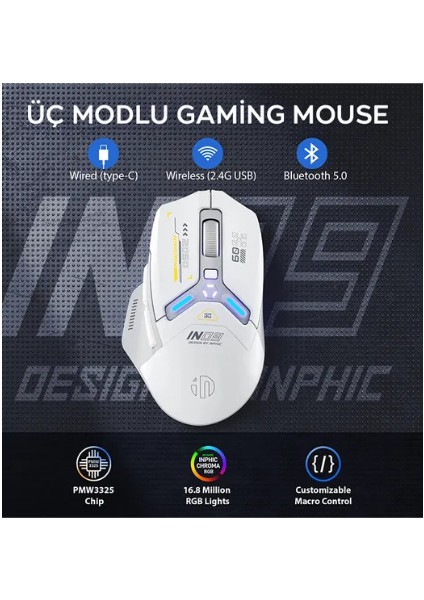 Mefa Ösinphıc In9 Kablosuz Oyun Faresi, Gerçek Üç Modlu Bluetooth/tip-Cwired/2.4g Kablosuz MOUSE,10000 Dpl