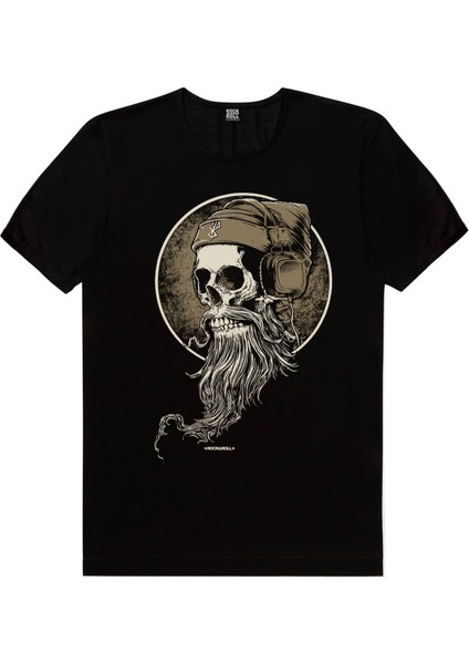 Sakallı Kurukafa Siyah Erkek Tshirt