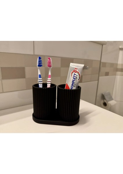 Modern Banyo Organizeri, Yivli Çift Diş Fırçası Tutucu Seti, Düzenleyici