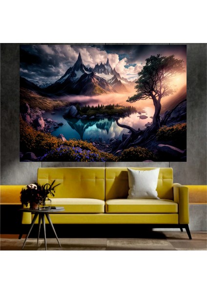 Göl ve Dağ Manzaralı Sanatsal Dekoratif Duvar Tablosu