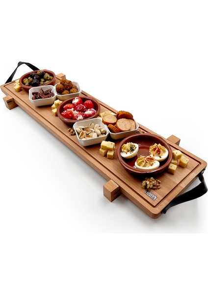 Ayaklı Massif Kayın Ahşap Sunumluk -Meze ve Peynir Sofra Sunumluğu